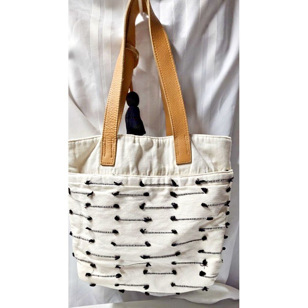 Mercado Global Emilia crafted Tote 100% cotton genuine leather‎ double handles